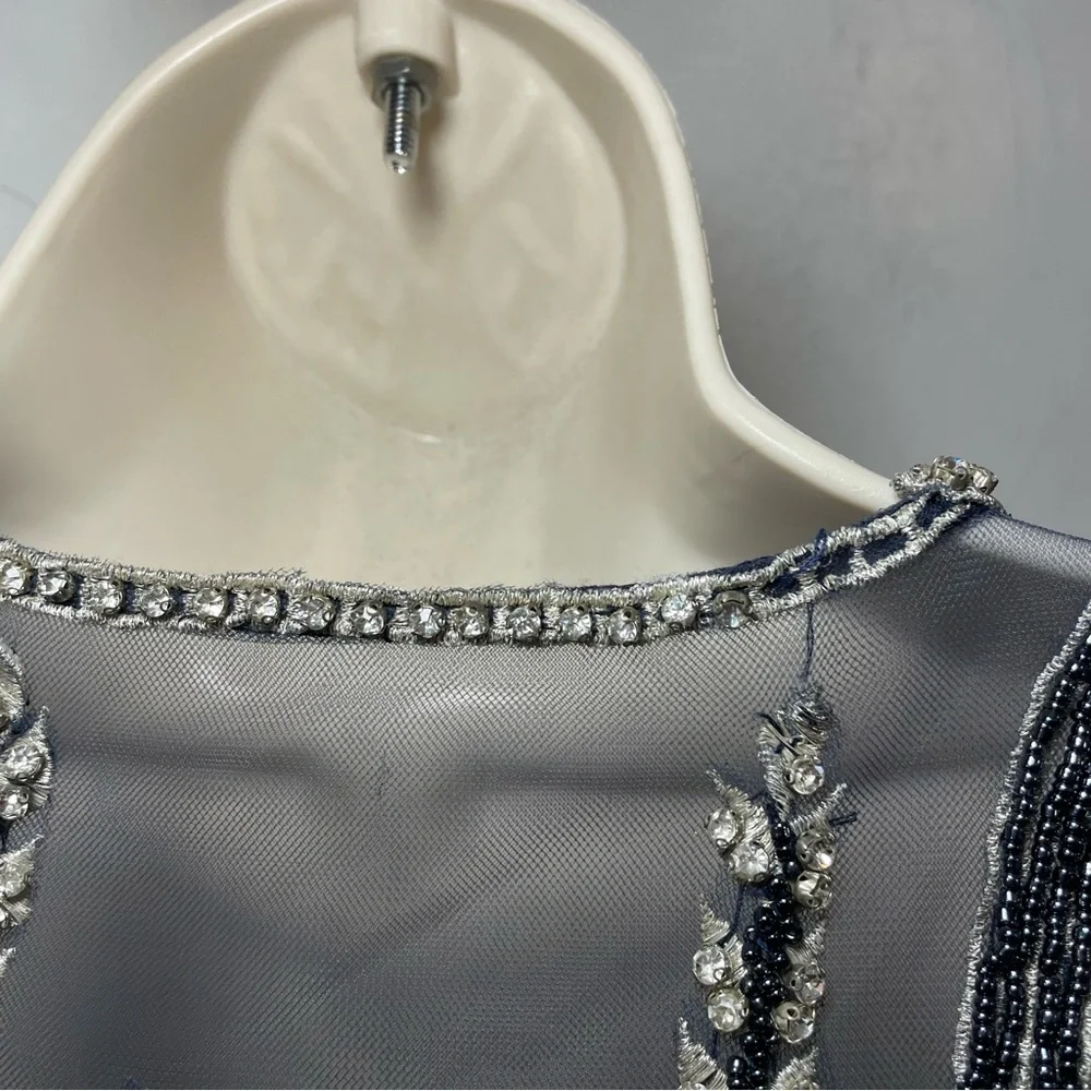 Jovani Ruched Evening gown Dress Embroidered Rhinestons size 00 pageant Blue - Picture 9 of 13